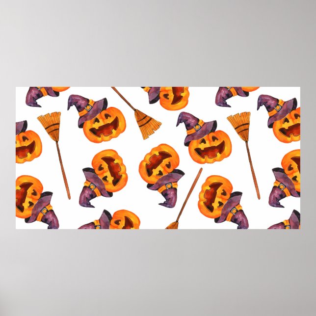 Watercolor seamless pattern happy halloween holida poster (Front)