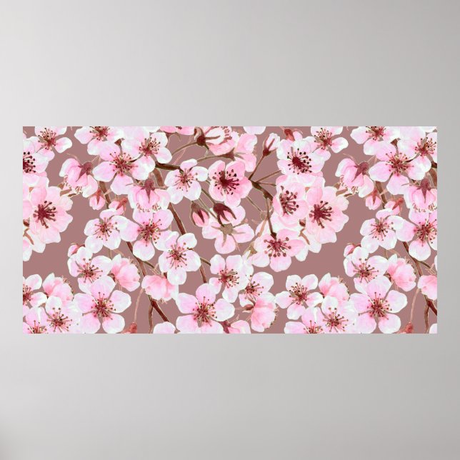 Watercolor seamless pattern made of cherry blossom poster (Front)