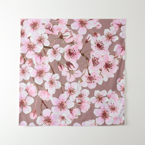 Watercolor seamless pattern made of cherry blossom tapestry