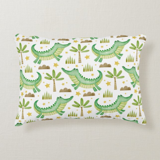 Watercolor seamless pattern of crocodile palm tree accent pillow (Front)