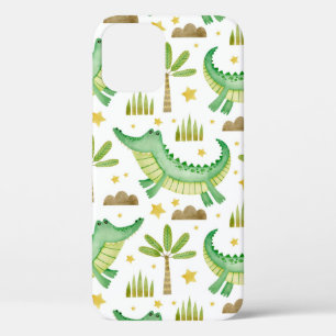 Watercolor seamless pattern of crocodile palm tree iPhone 12 case