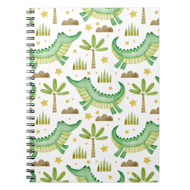 Watercolor seamless pattern of crocodile palm tree notebook (Front)