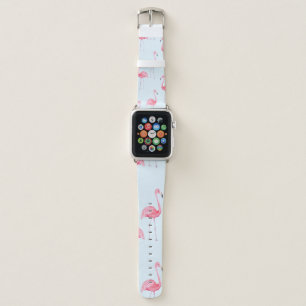 Watercolor seamless pattern of flamingo on pastel apple watch band