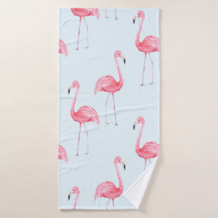Watercolor seamless pattern of flamingo on pastel bath towel