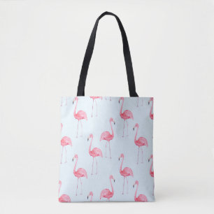 Watercolor seamless pattern of flamingo on pastel tote bag