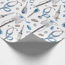 Watercolor seamless pattern of medical supplies