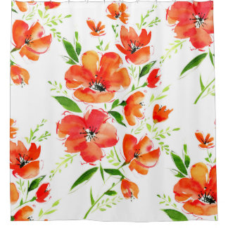 Watercolor seamless pattern orange poppies flowers shower curtain