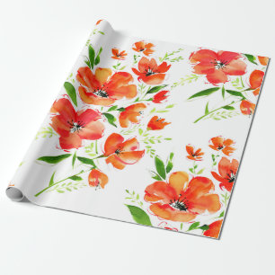 Watercolor seamless pattern orange poppies flowers wrapping paper