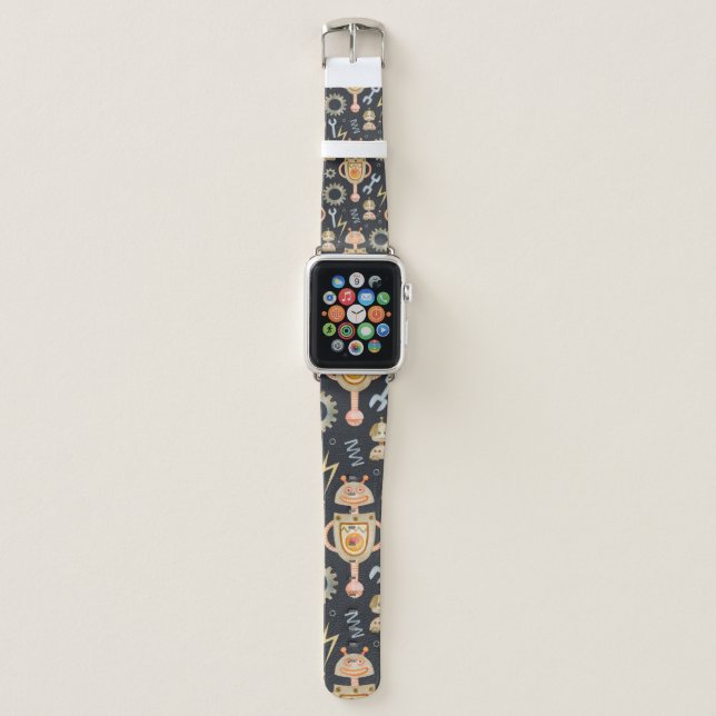 Watercolor seamless pattern robots apple watch band (Front)