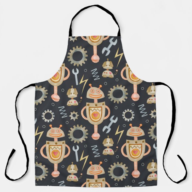 Watercolor seamless pattern robots apron (Front)