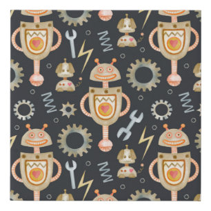 Watercolor seamless pattern robots faux canvas print