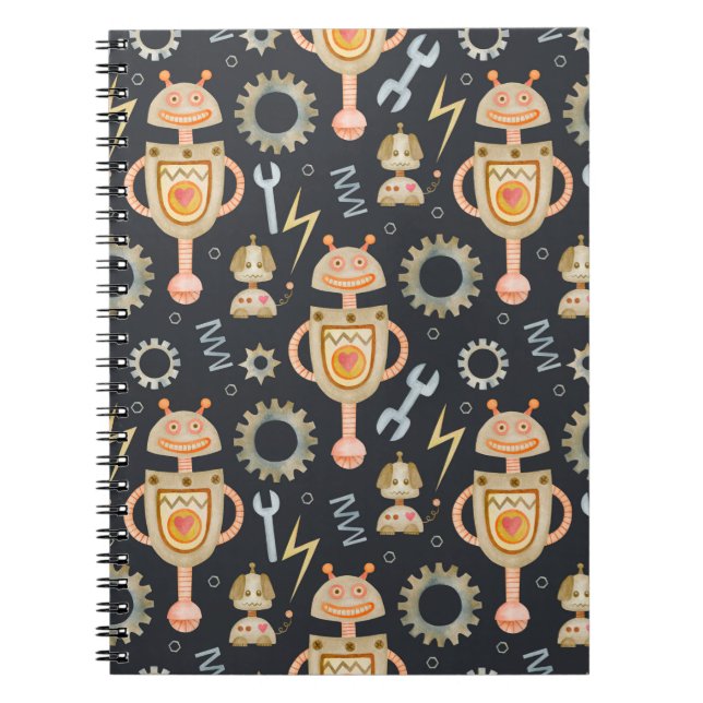 Watercolor seamless pattern robots notebook (Front)