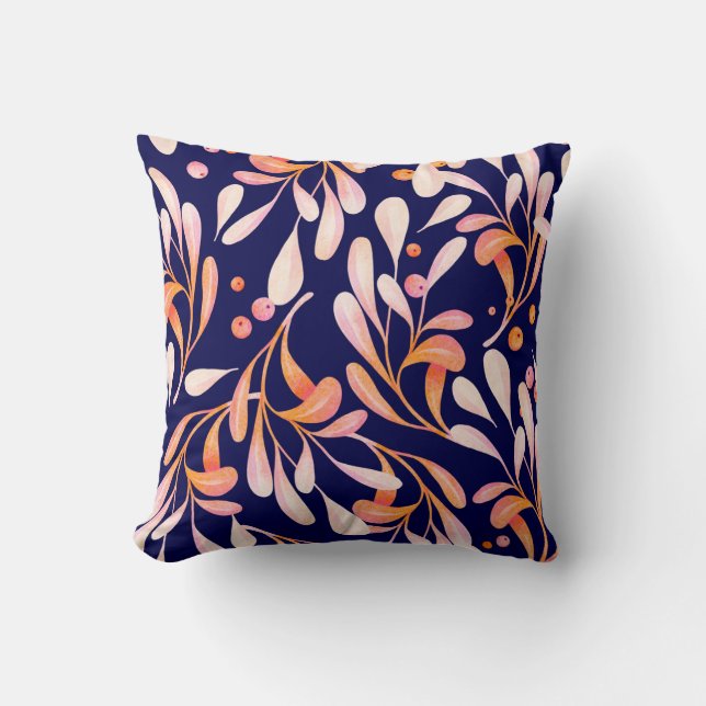 Watercolor seamless pattern. Rustic botanical dark Throw Pillow (Front)