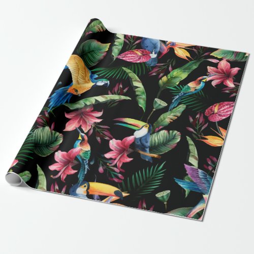 Watercolor seamless pattern tropical birds touca wrapping paper