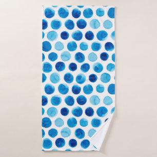 Watercolor seamless pattern with blue polka dots bath towel