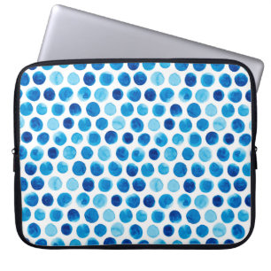 Watercolor seamless pattern with blue polka dots laptop sleeve