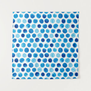 Watercolor seamless pattern with blue polka dots tapestry