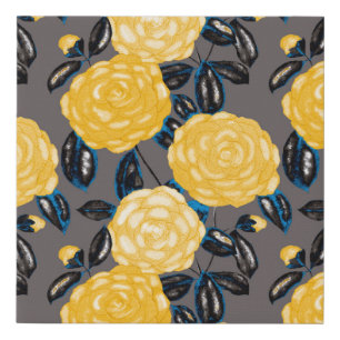 Watercolor seamless pattern with camellia flowers. faux canvas print