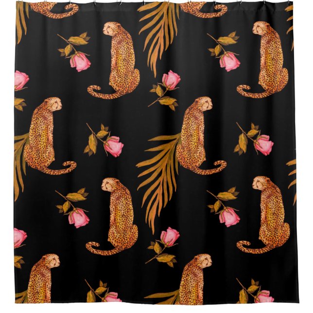 Watercolor seamless pattern with cheetahs shower curtain (Front)