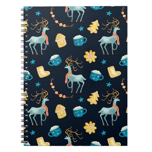 Watercolor seamless pattern with christmas deers g notebook (Front)