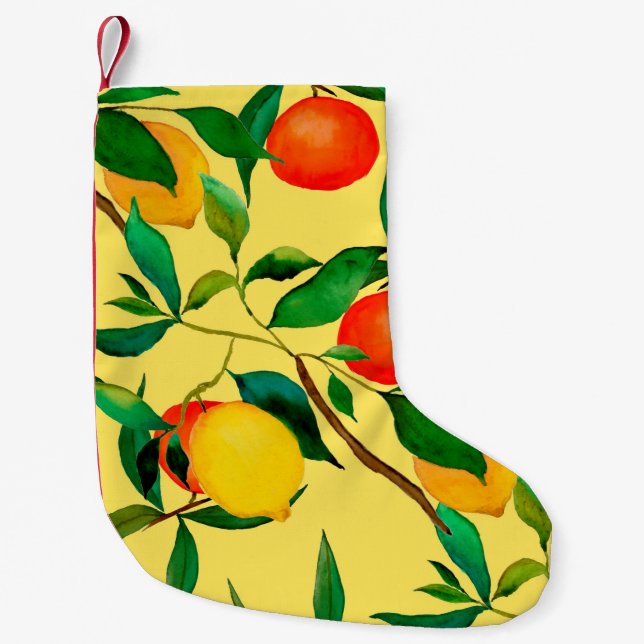 Watercolor seamless pattern with citrus fruits.  small christmas stocking (Front)
