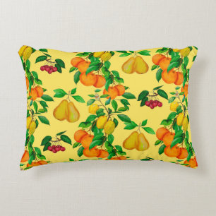 Watercolor seamless pattern with citrus, pear, che accent pillow