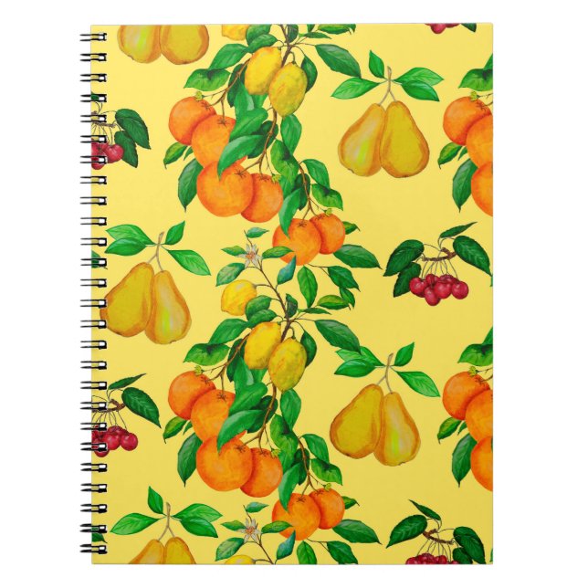 Watercolor seamless pattern with citrus, pear, che notebook (Front)