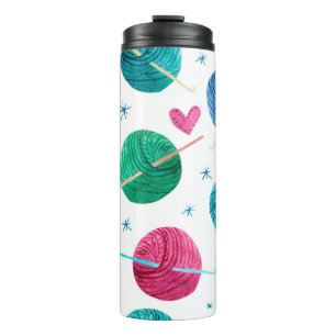 Watercolor seamless pattern with colorful balls of thermal tumbler