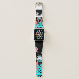 Watercolor seamless pattern with exotic fish on co apple watch band