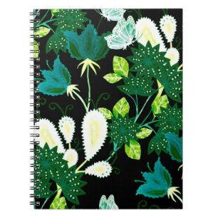 Watercolor seamless pattern with fantasy flowers a notebook