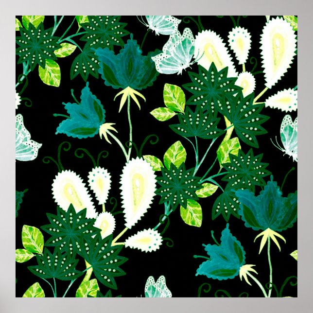 Watercolor seamless pattern with fantasy flowers a poster (Front)