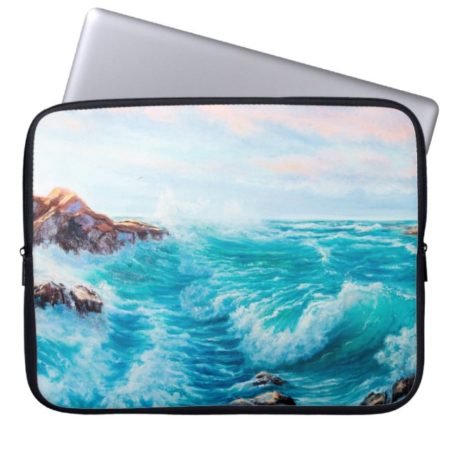 Watercolor seamless pattern with hand painted blue laptop sleeve (Front)