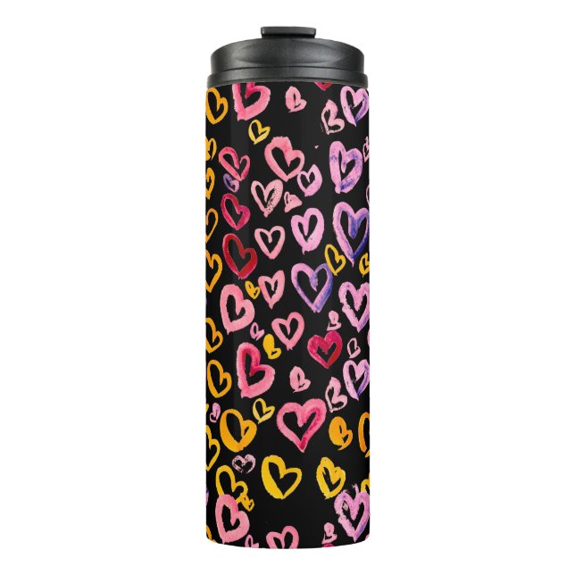 Watercolor seamless pattern with hearts.  thermal tumbler (Front)