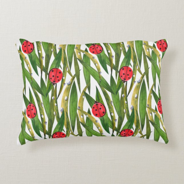 Watercolor seamless pattern with ladybugs. Against Accent Pillow (Front)