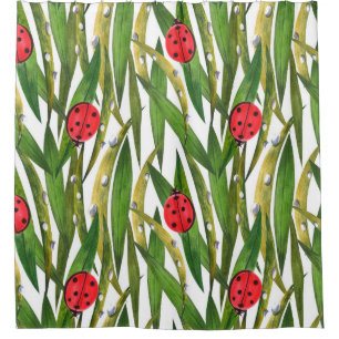 Watercolor seamless pattern with ladybugs. Against Shower Curtain
