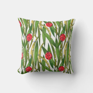 Watercolor seamless pattern with ladybugs. Against Throw Pillow