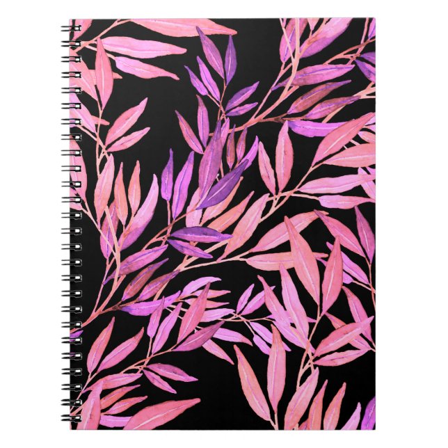 Watercolor seamless pattern with leaves. Bright su Notebook (Front)