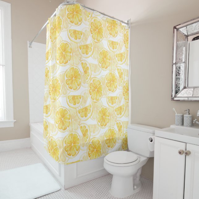 Watercolor seamless pattern with lemon slice /2 shower curtain (In Situ)