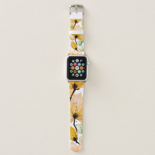 Watercolor seamless pattern with magnolia flowers  apple watch band (Front)