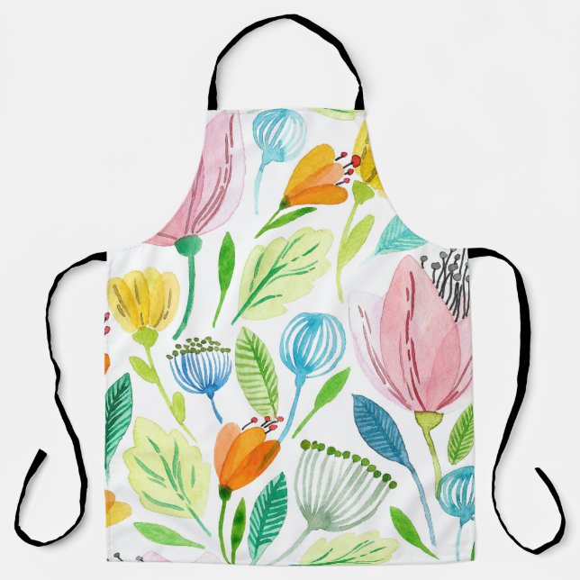 Watercolor seamless pattern with pink and yellow f apron (Front)