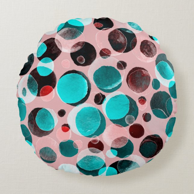 Watercolor seamless pattern with polka dots round pillow (Front)
