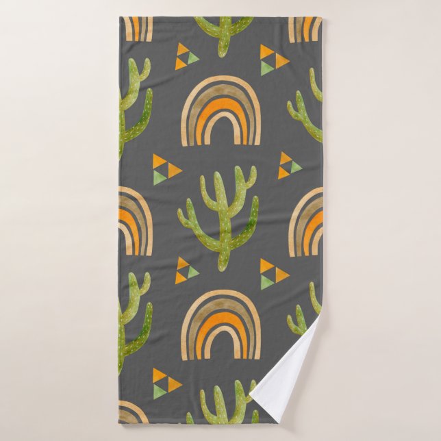 Watercolor seamless pattern with rainbow and cactu bath towel (Bath Towel)