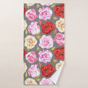 Watercolor seamless pattern with roses. Seamless w Bath Towel