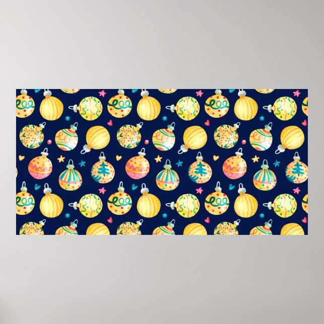 Watercolor seamless pattern with shining gold Chri Poster (Front)