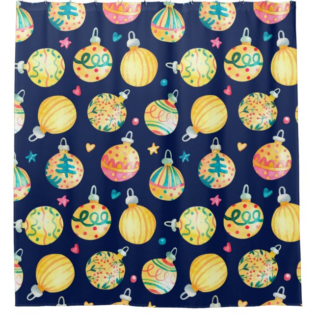 Watercolor seamless pattern with shining gold Chri Shower Curtain (Front)