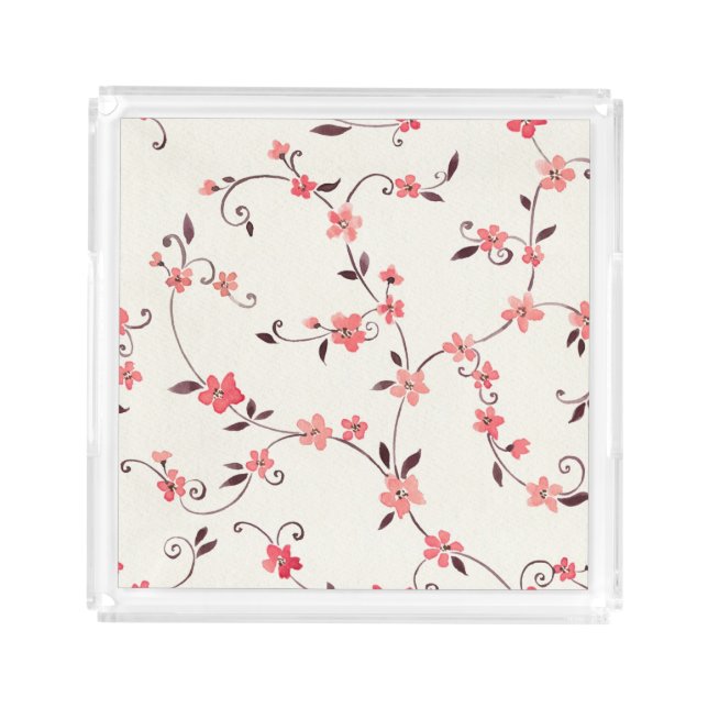Watercolor seamless pattern with styled spring acrylic tray (Front)