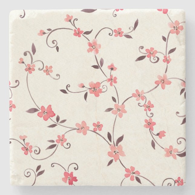 Watercolor seamless pattern with styled spring stone coaster (Front)