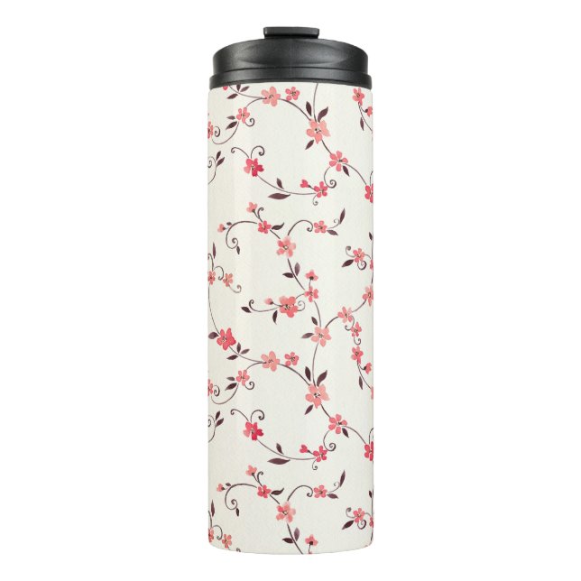 Watercolor seamless pattern with styled spring thermal tumbler (Front)