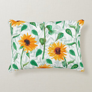 Watercolor seamless pattern with sunflowers accent pillow