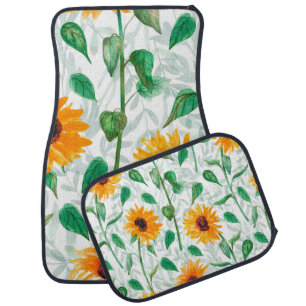 Watercolor seamless pattern with sunflowers car floor mat